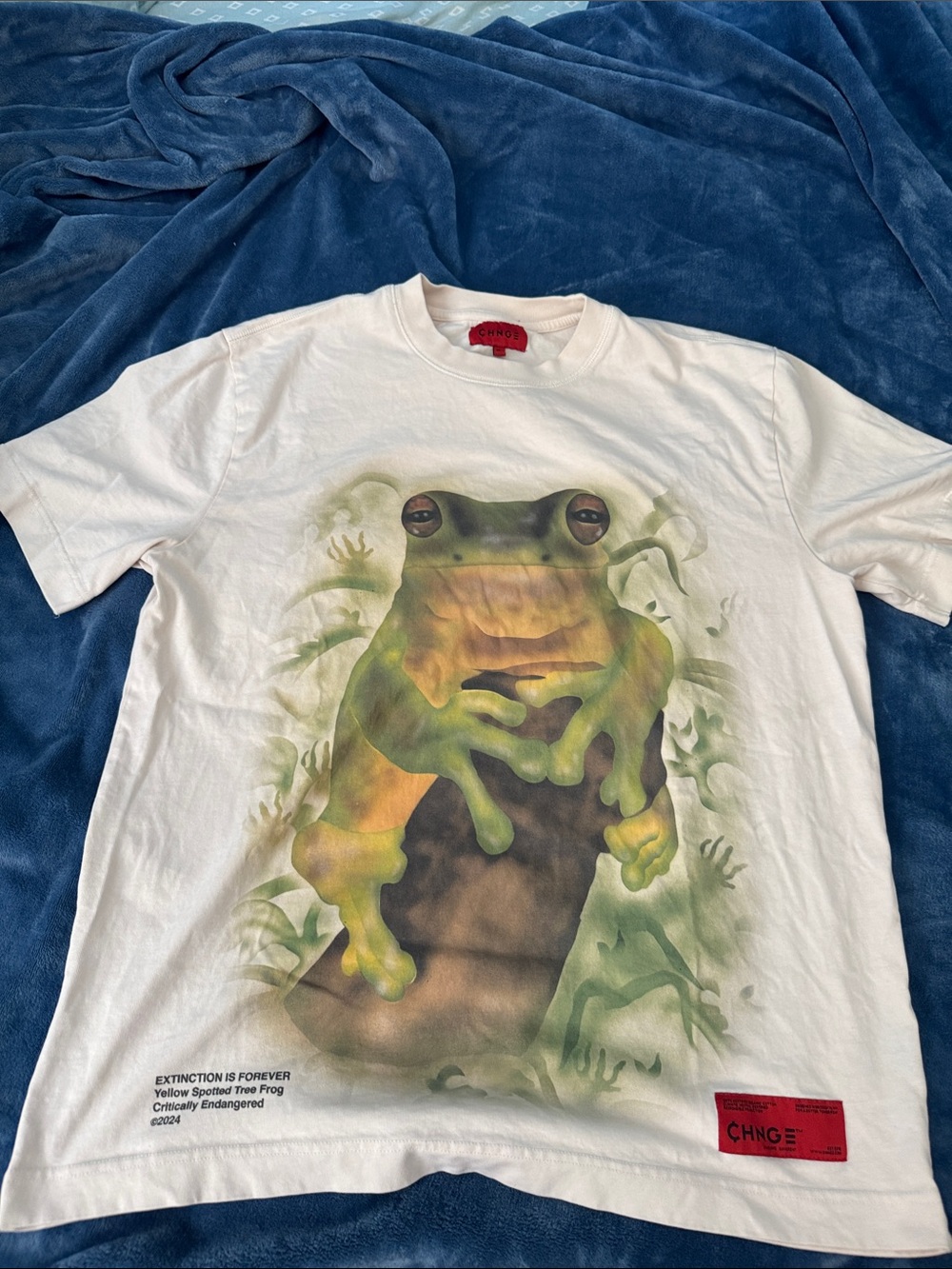 CHNGE White Tee with Green and Yellow Frog Graphic